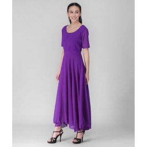 Georgette Solid Maxi Dress Purple