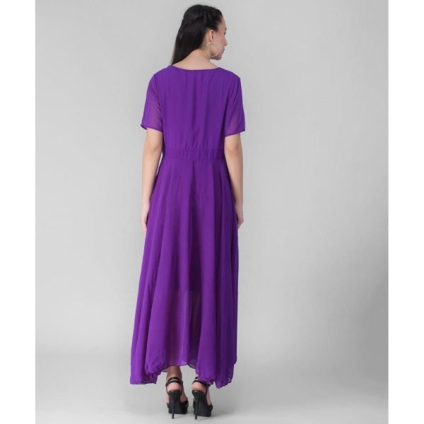 Georgette Solid Maxi Dress Purple Back