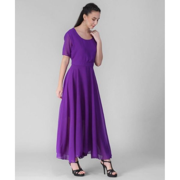 Georgette Solid Maxi Dress Purple Side