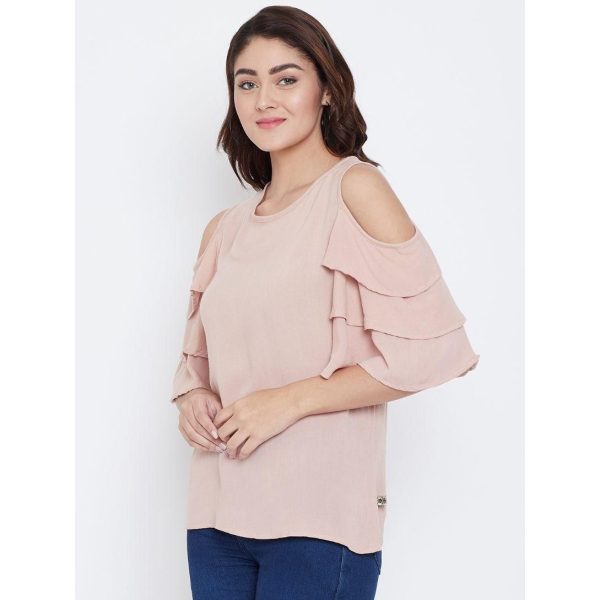 Aask Rayon Solid Cold Shoulder Top Peach 2
