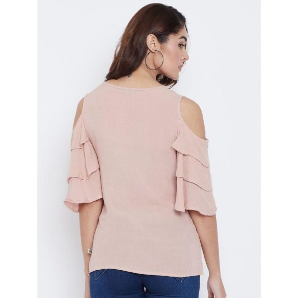 Aask Rayon Solid Cold Shoulder Top Peach Back