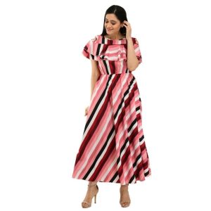 Poly Crepe Stripe Maxi Dress Multicolor