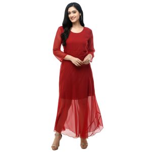 Georgette Solid Maxi Dress Red