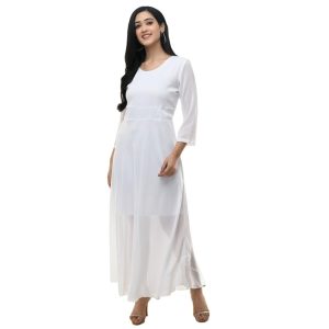 Georgette Solid Maxi Dress White