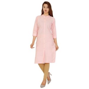 Cotton Solid Kurti With Buttons Rose