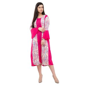 Rayon Crepe Printed Mid-Length Dress Pink